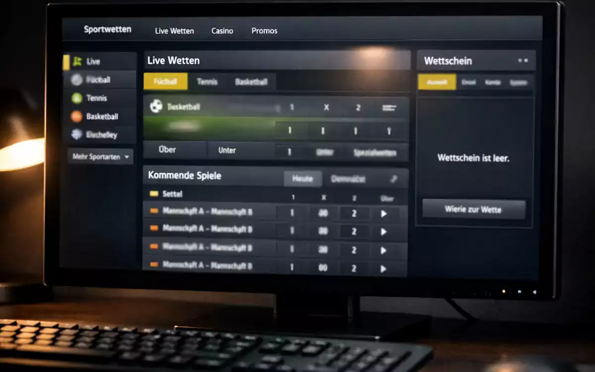 Nahaufnahme eines Bildschirms mit Sportwetten-Quoten und Wahrscheinlichkeiten