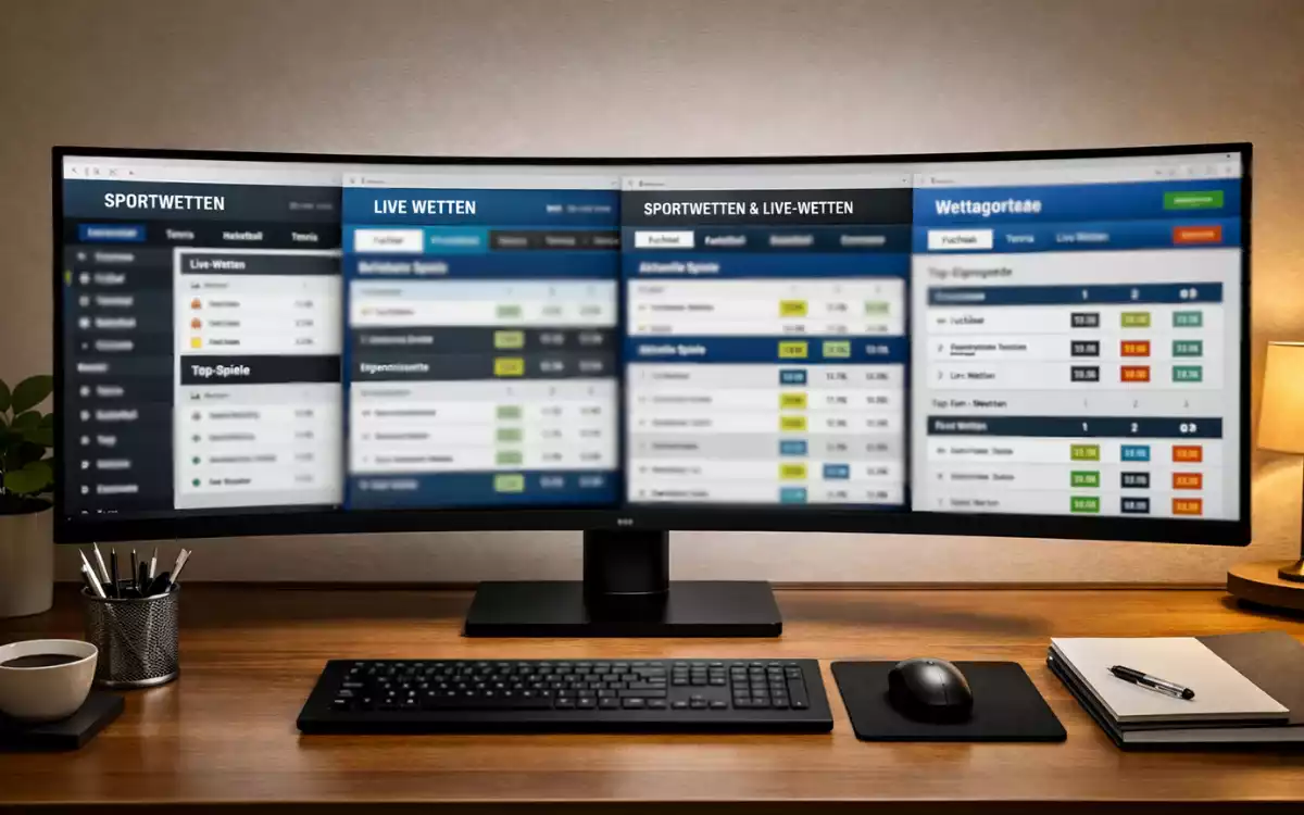 Mehrere Browser-Tabs mit verschiedenen Wettanbieter-Seiten auf Monitor