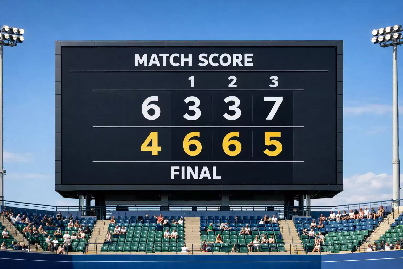 Anzeigetafel mit Tennisergebnis bei einem Profimatch