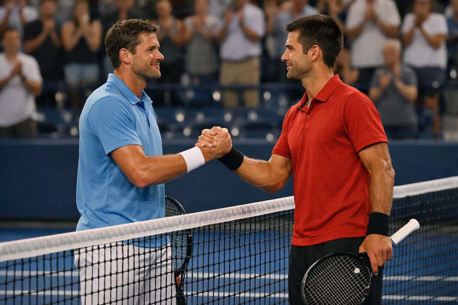 Tennisspieler zeigt sportlichen Respekt beim Handshake am Netz